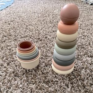 Mushie stacking cups and stacking rings toys